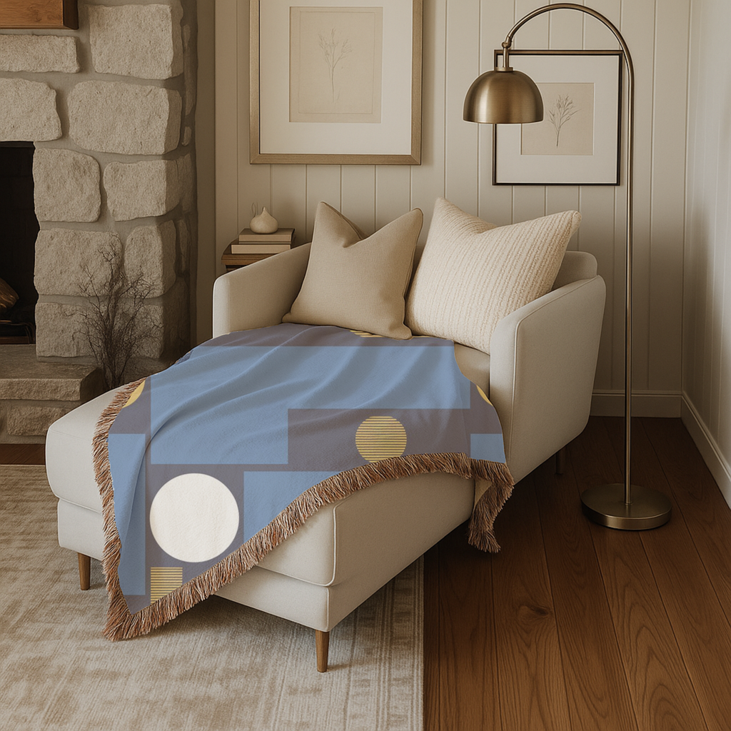 🔵 Mondrian Throw — 1960s Bauhaus Geometric Woven Blanket