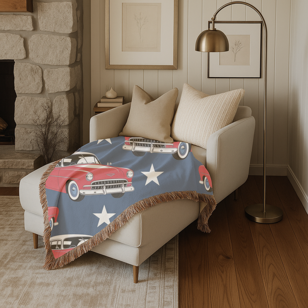 🚗 Cruisin' Throw — 1950s Classic American Car Woven Blanket