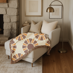 Harvest Sunflower Throw — 1970s Folk Sunflower Woven Blanket