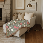 🍒 Cherry Blossom Throw -  1950s Vintage Kitchen Woven Blanket
