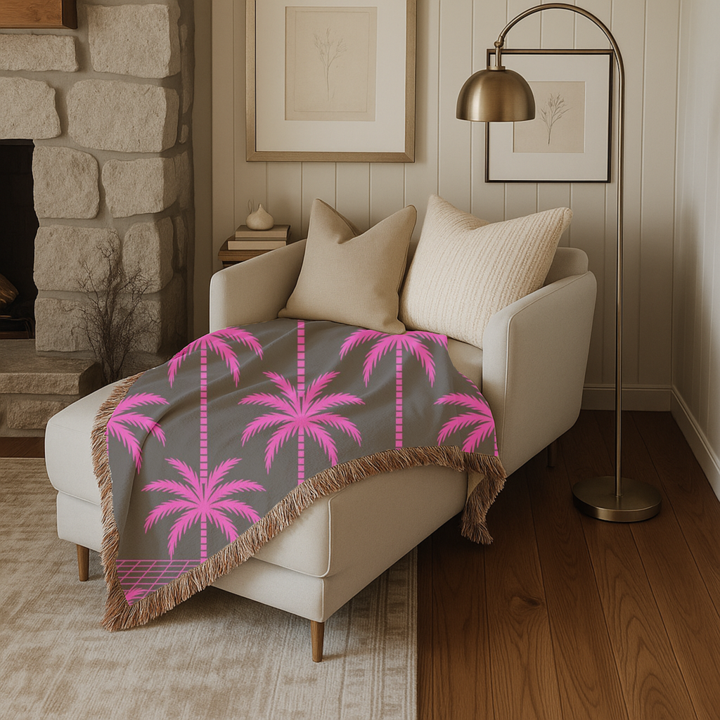 Neon Palm Throw — 1980s Tropical Night Woven Blanket