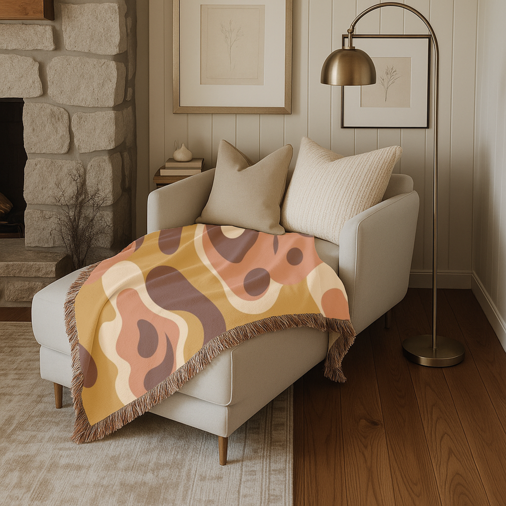 Lava Flow Throw — 1970s Psychedelic Abstract Woven Blanket