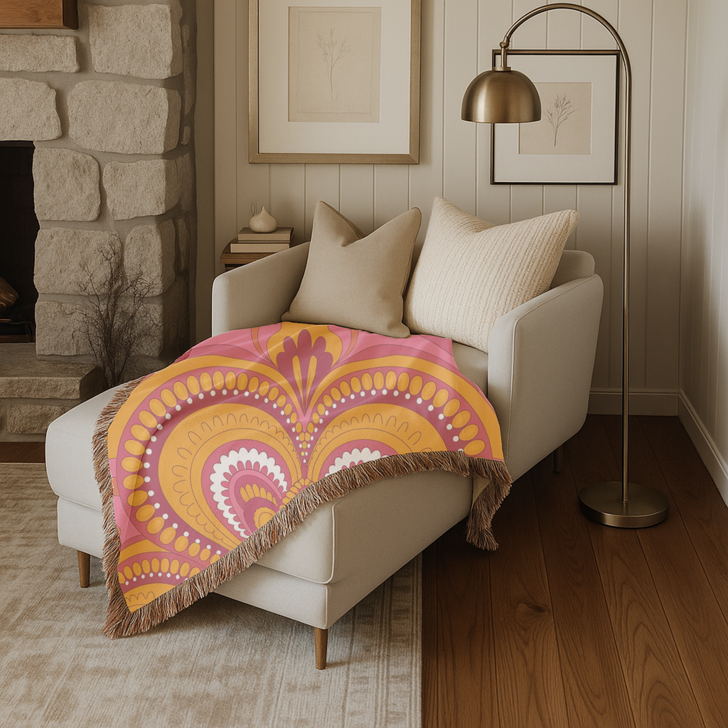 🧡 Palazzo Throw — 1960s Damask Paisley Woven Blanket