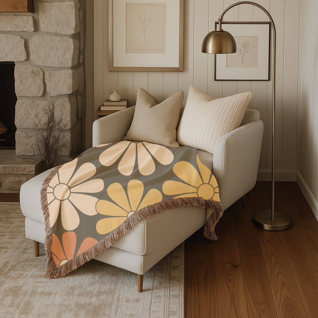 🌼  Retro Daisy Throw — 1970s Groovy Floral Woven Blanket