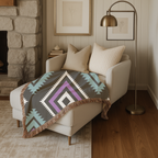Neon Tribe Throw — 1990s Teal & Purple Geometric Woven Blanket