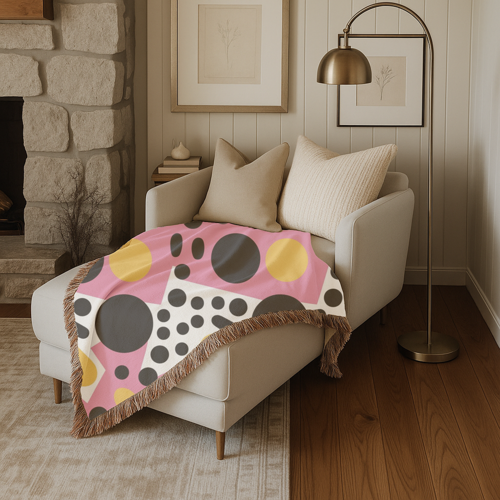 Dot Pop Throw — 1980s Bold Circle Woven Blanket