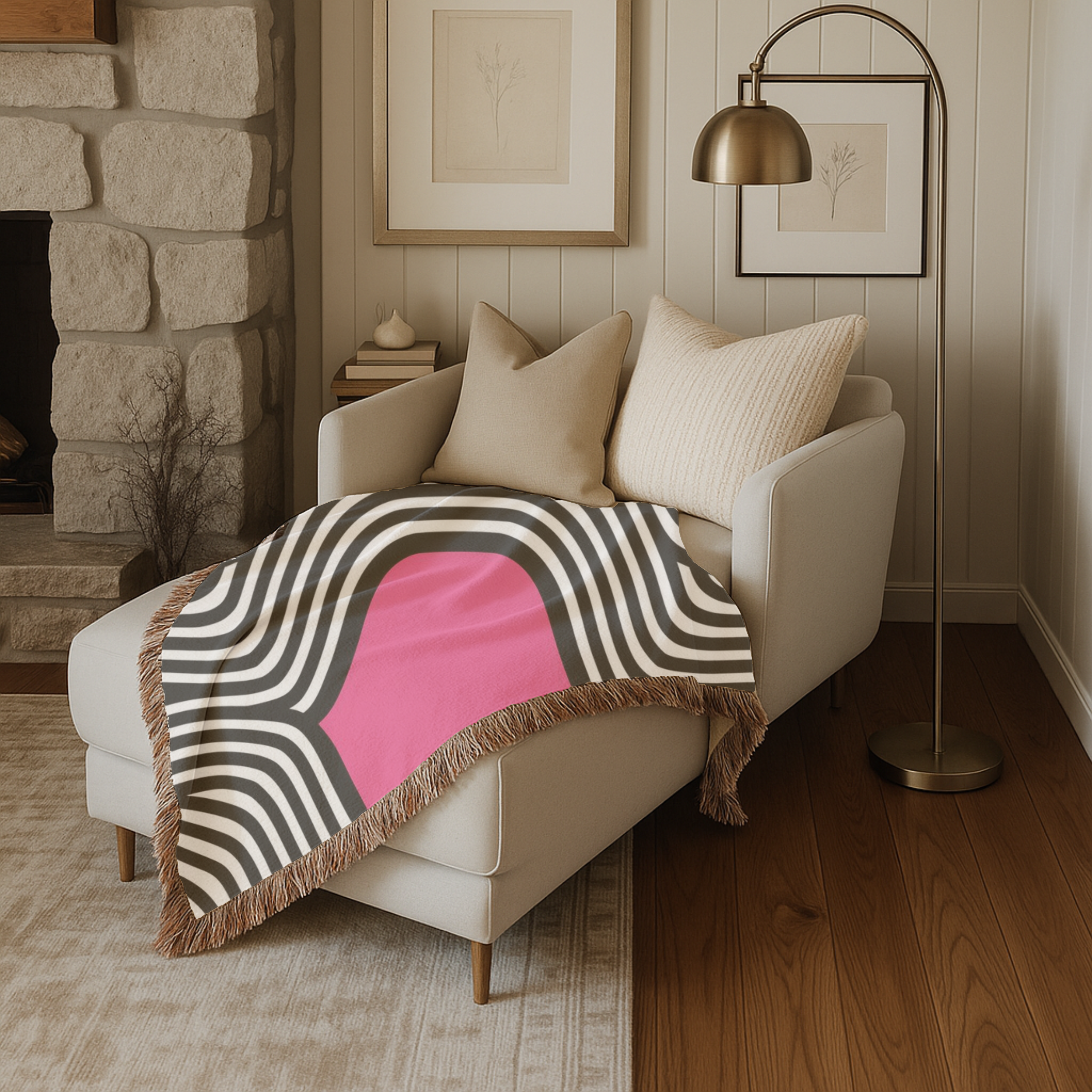 🩷 Pink Vortex Throw — 1960s Op Art Woven Blanket
