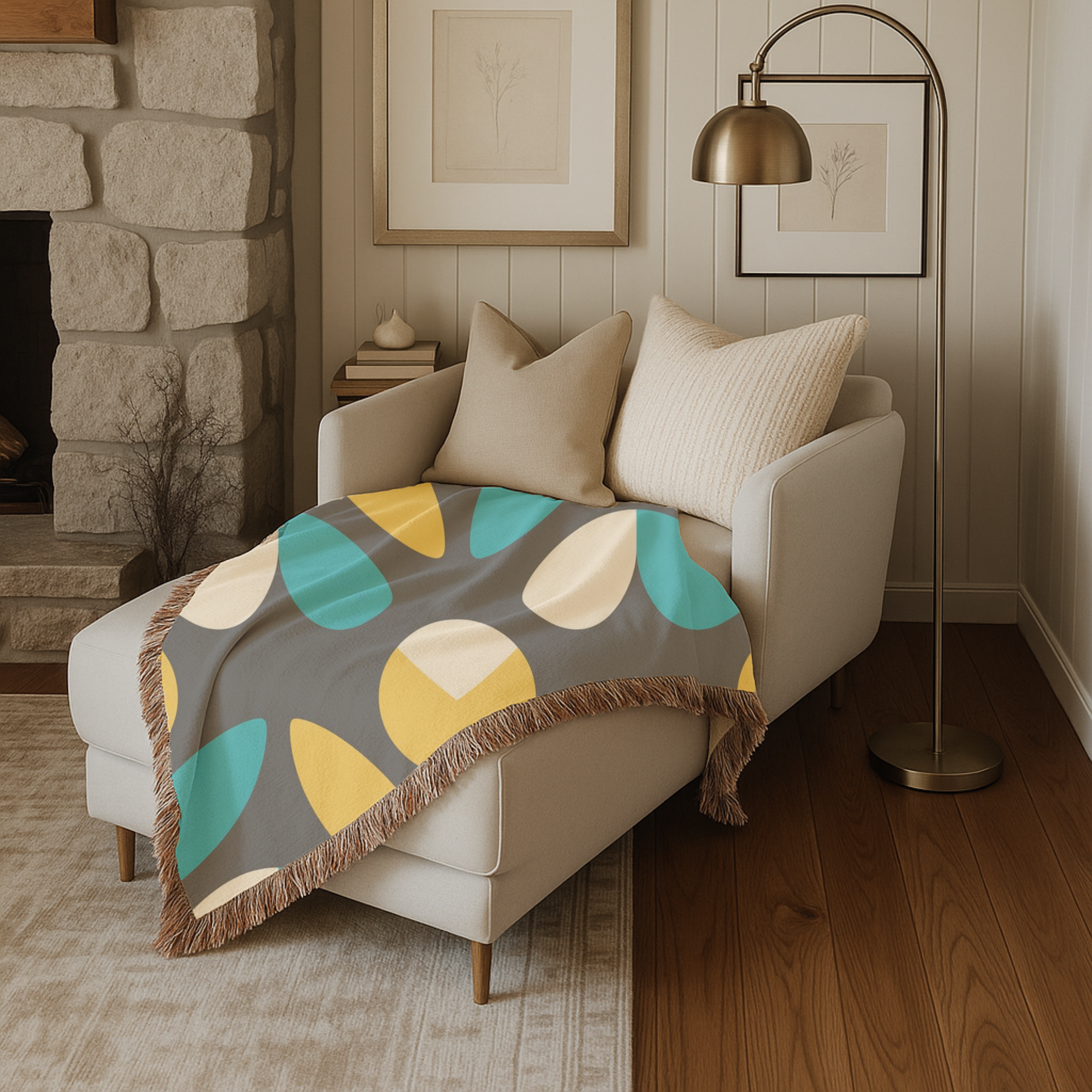 Mod Petal Throw — 1960s Geometric Botanical Woven Blanket