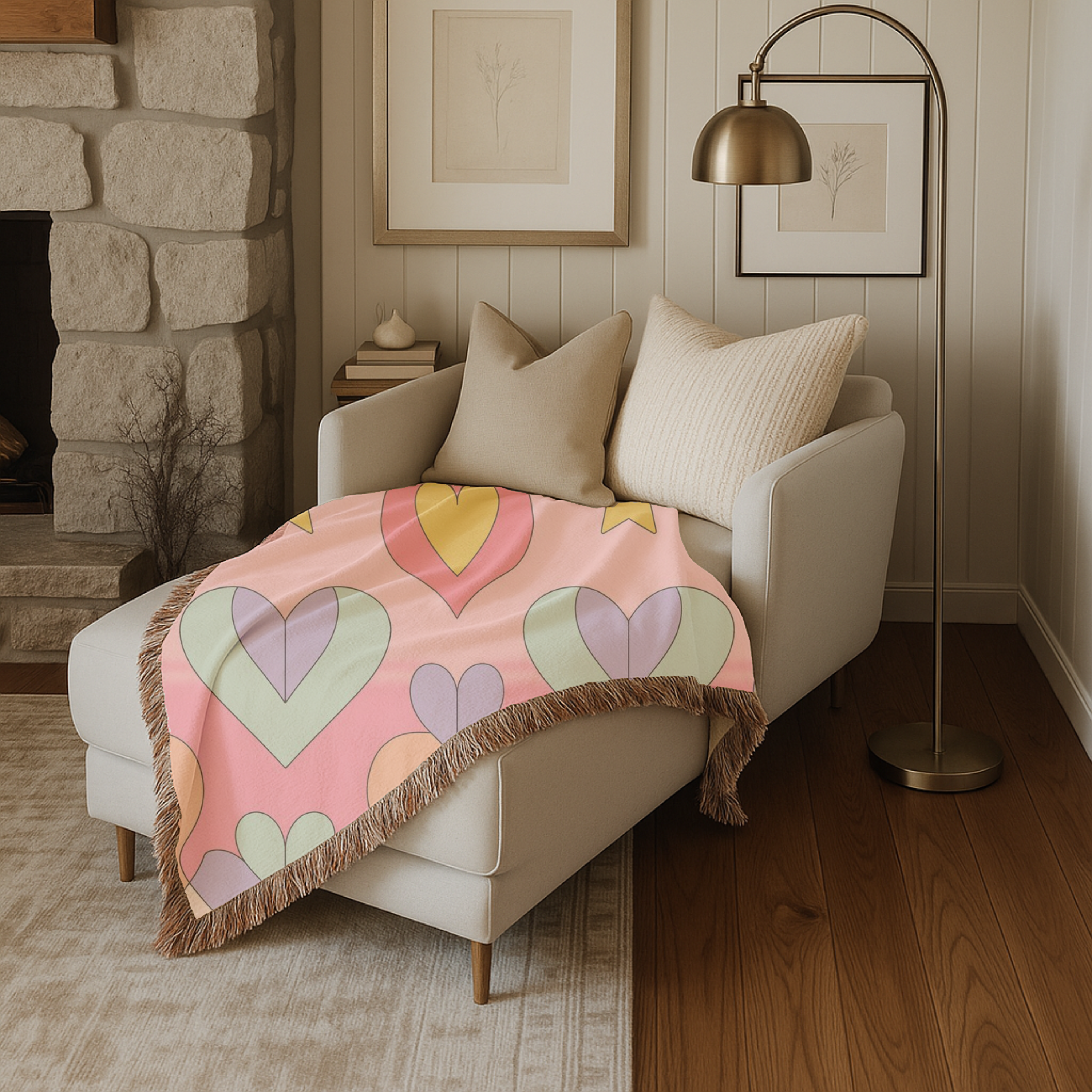 Layered Heart Throw — 1980s Rainbow Love Woven Blanket