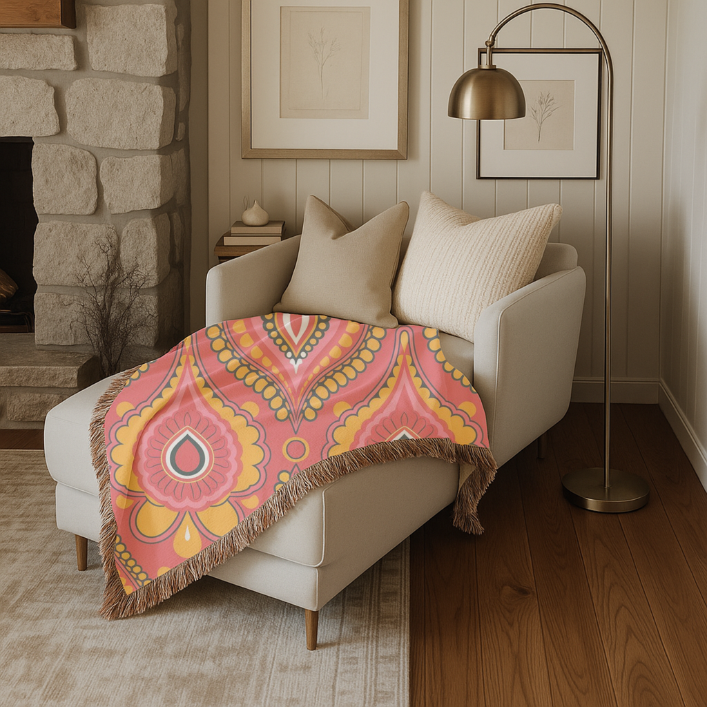🔴 Marrakech Throw — 1970s Bohemian Paisley Woven Blanket