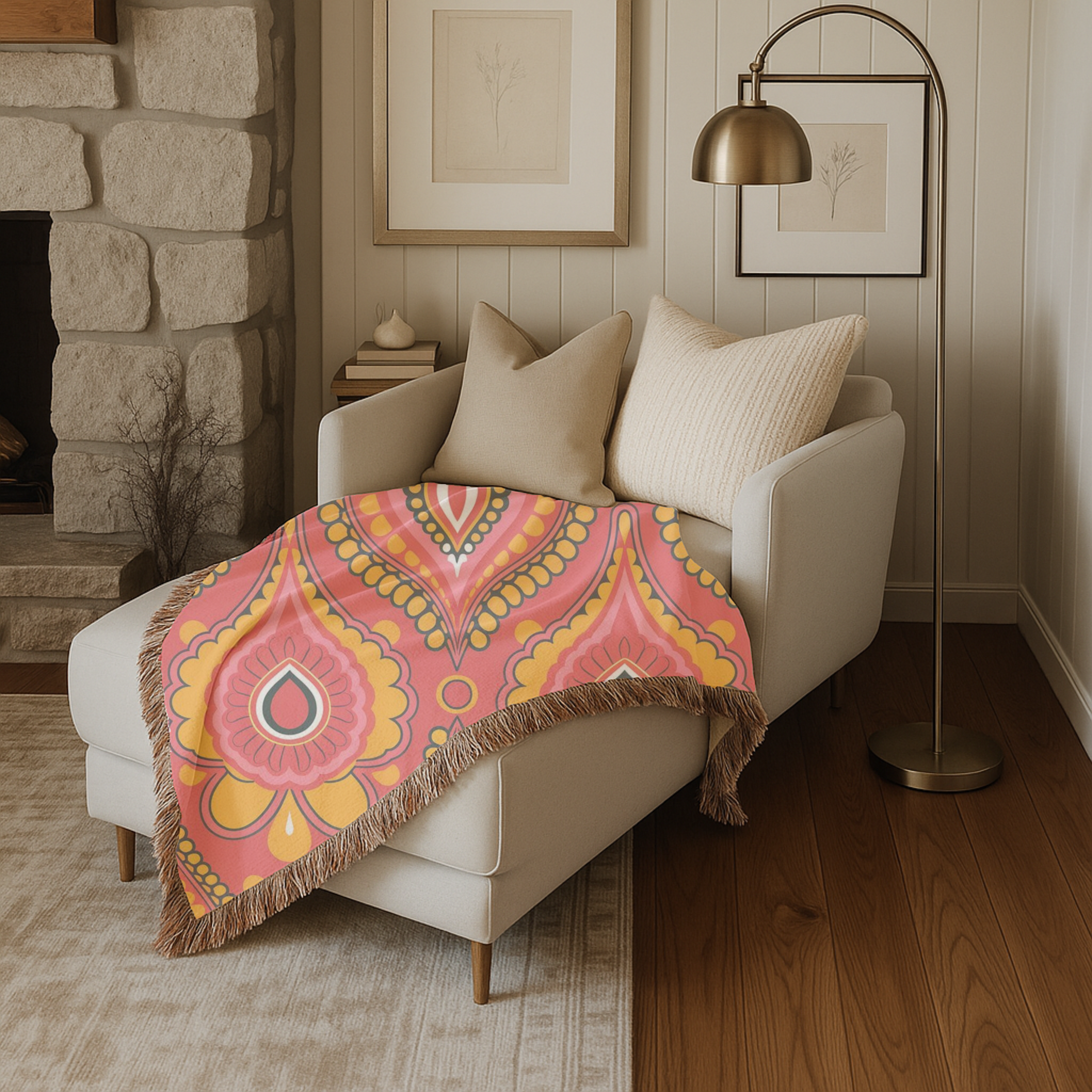 🔴 Marrakech Throw — 1970s Bohemian Paisley Woven Blanket