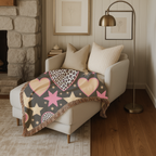 Girl Power Throw — 1990s Leopard Heart & Star Woven Blanket