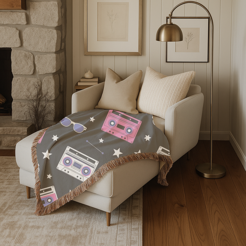 Mixtape Throw — 1980s Boombox & Cassette Woven Blanket