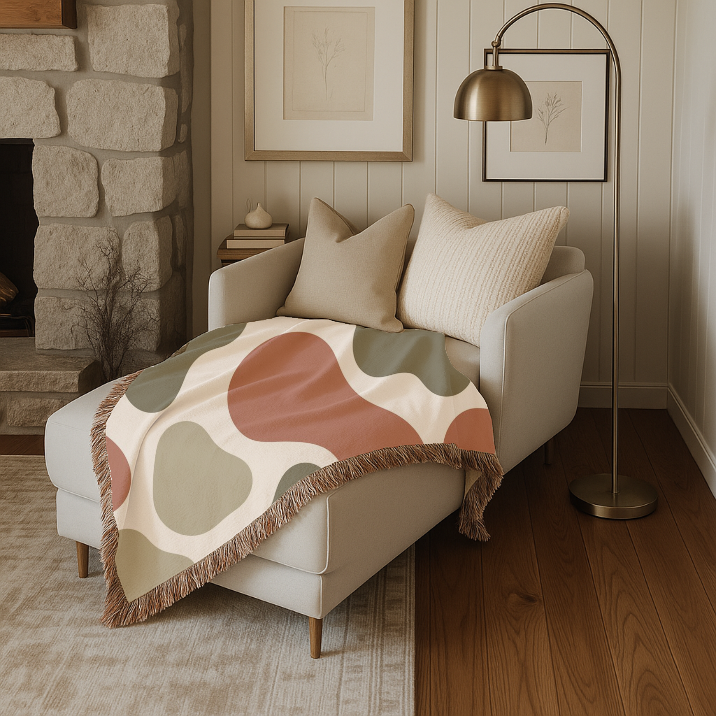 River Stone Throw — 1970s Abstract Organic Woven Blanket