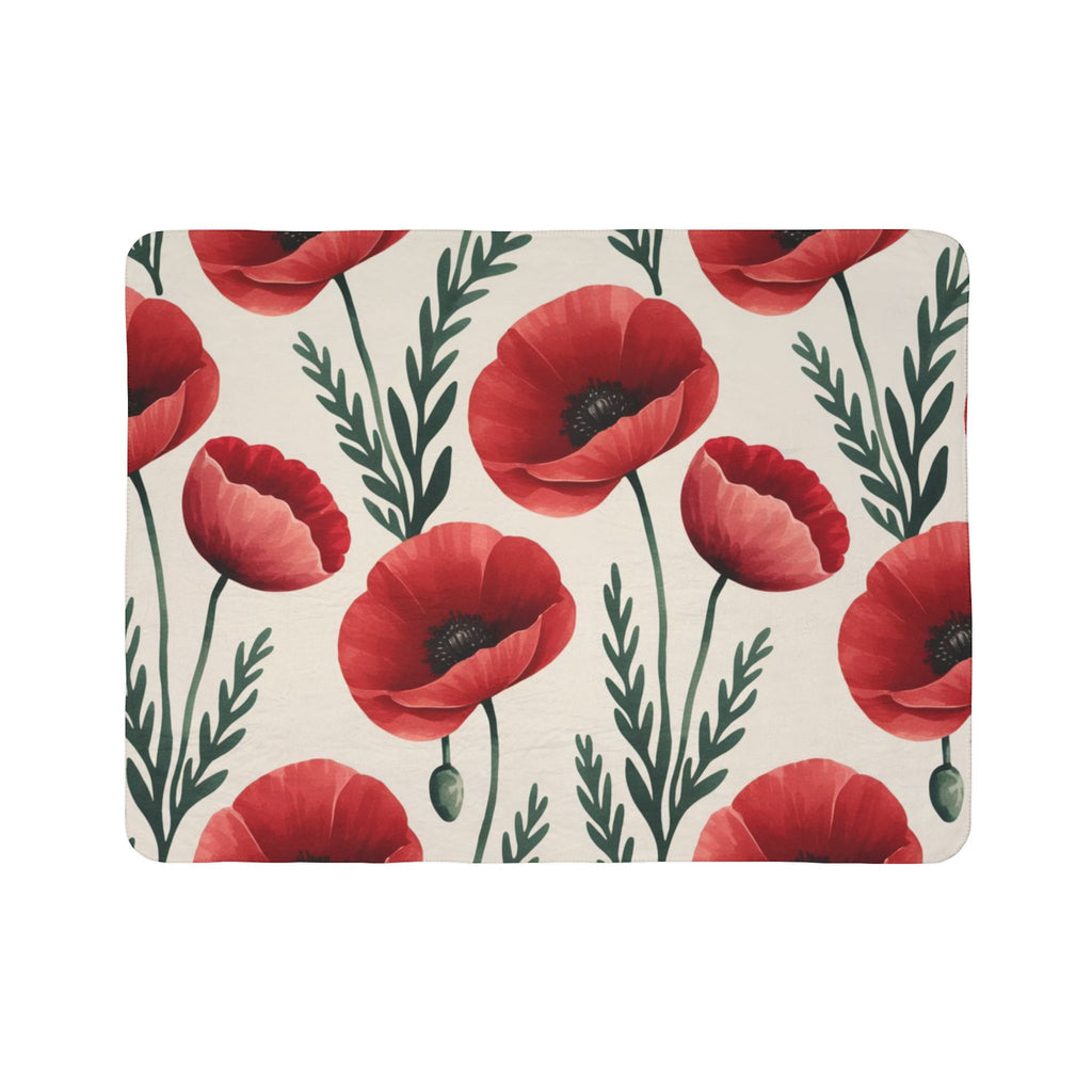 Poppy Floral Sherpa Blanket — Cozy Red Poppy Throw for Living Room & Gift