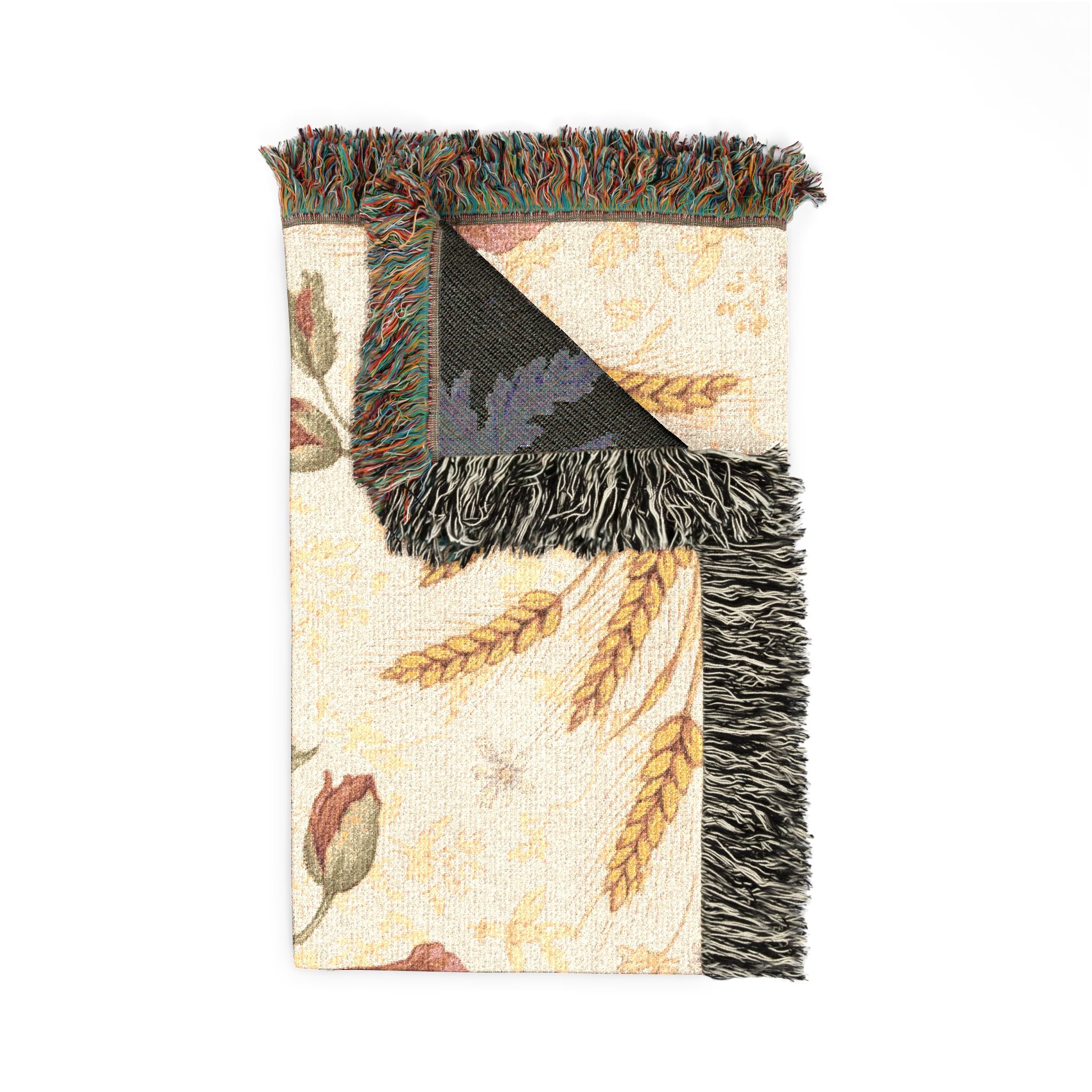 Harvest & Remembrance Throw — 1940s Poppy and Wheat Woven Blanket