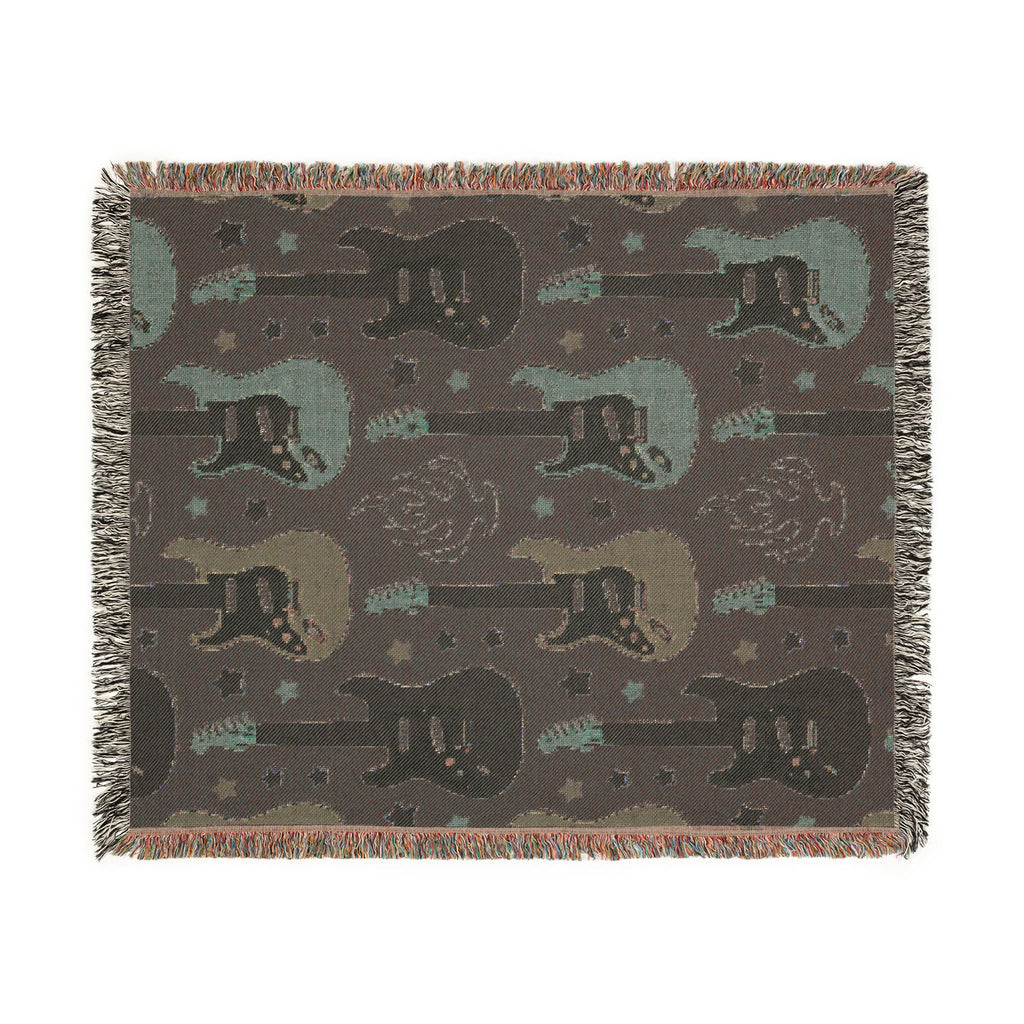 Rock Flame Throw — 1980s Guitar Fire Woven Blanket