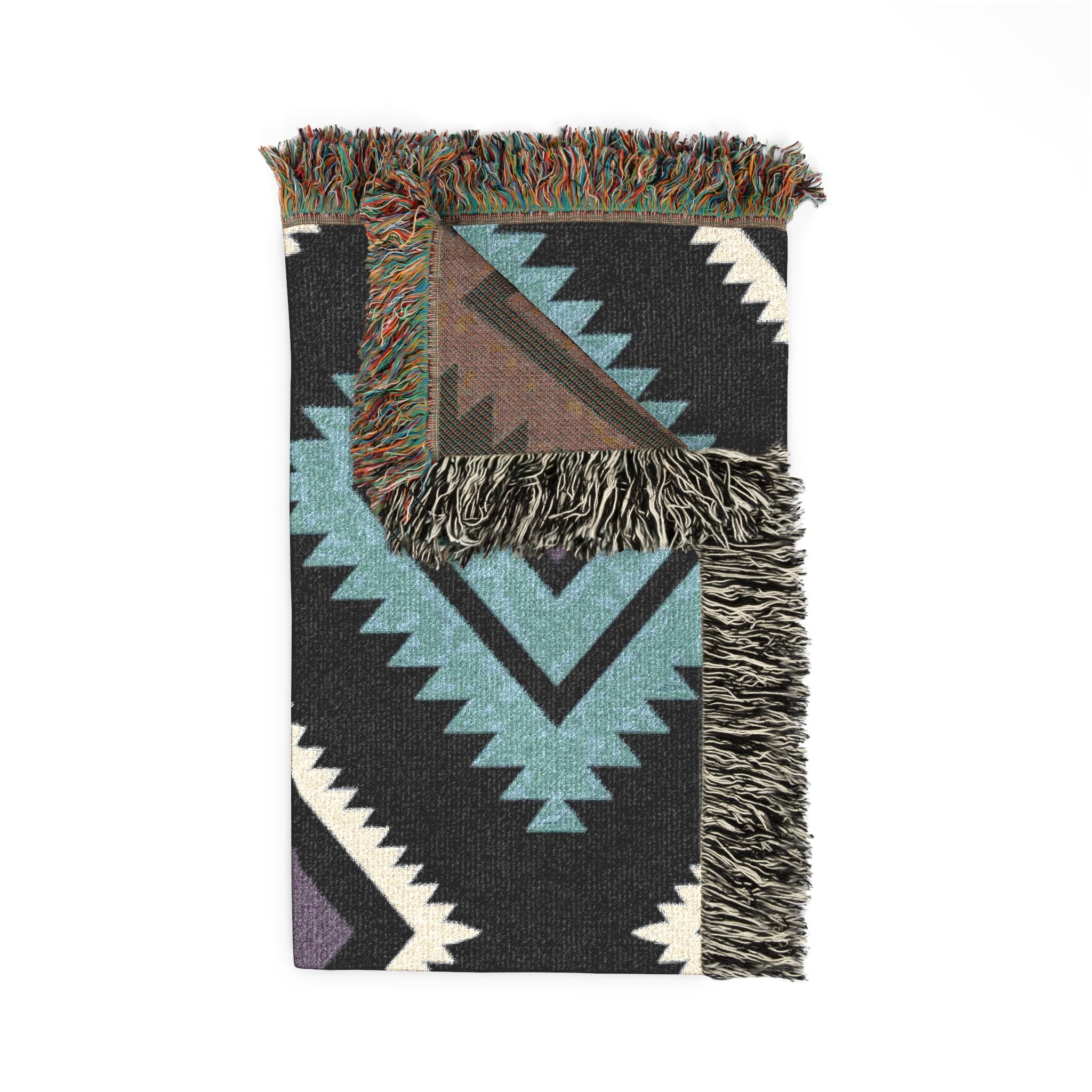 Neon Tribe Throw — 1990s Teal & Purple Geometric Woven Blanket