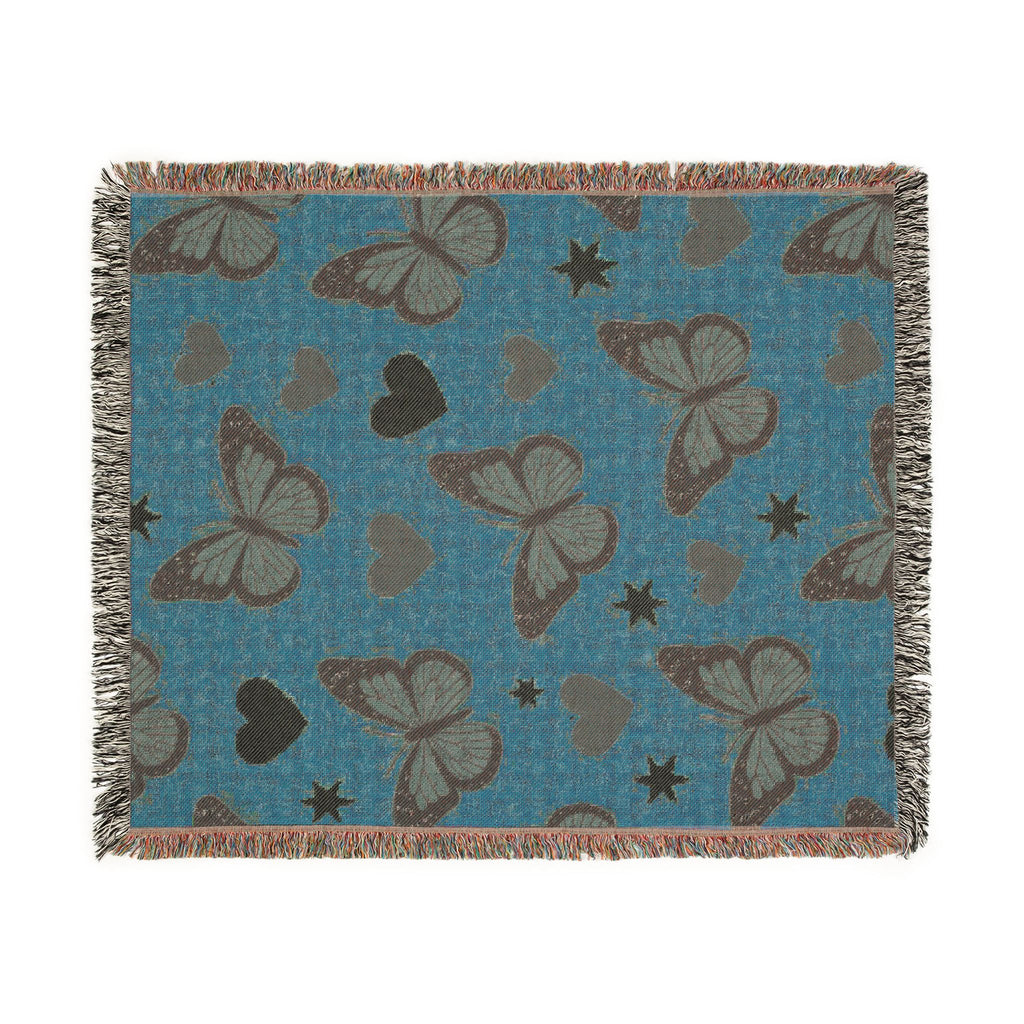 Butterfly Kiss Throw — 2000s Pink Butterfly & Heart Woven Blanket