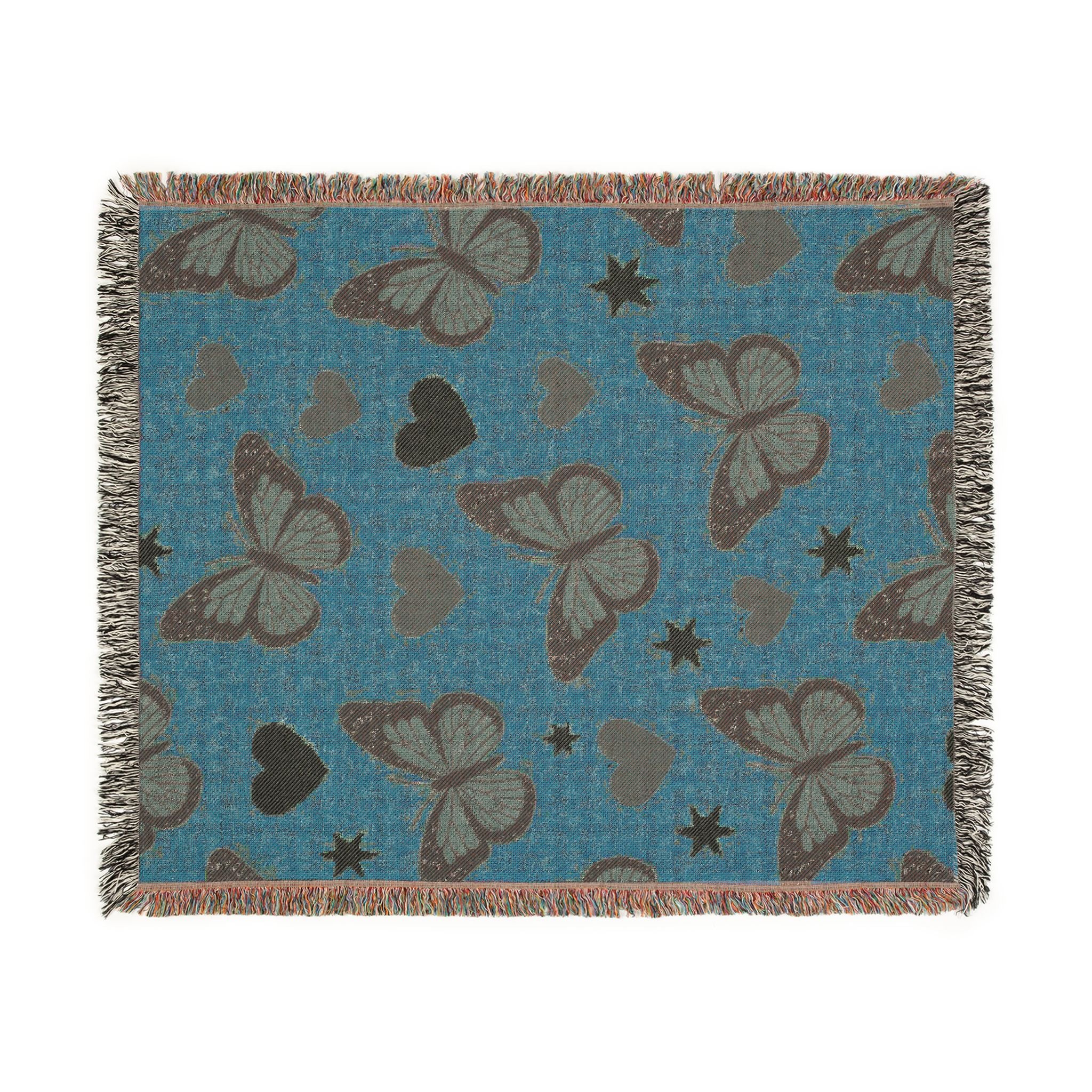Butterfly Kiss Throw — 2000s Pink Butterfly & Heart Woven Blanket