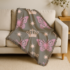 Crown & Wings Throw — 2000s Y2K Butterfly Crown Woven Blanket