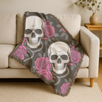 Skull & Roses Throw — 1990s Gothic Skull & Rose Woven Blanket