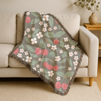 🍒 Cherry Blossom Throw -  1950s Vintage Kitchen Woven Blanket