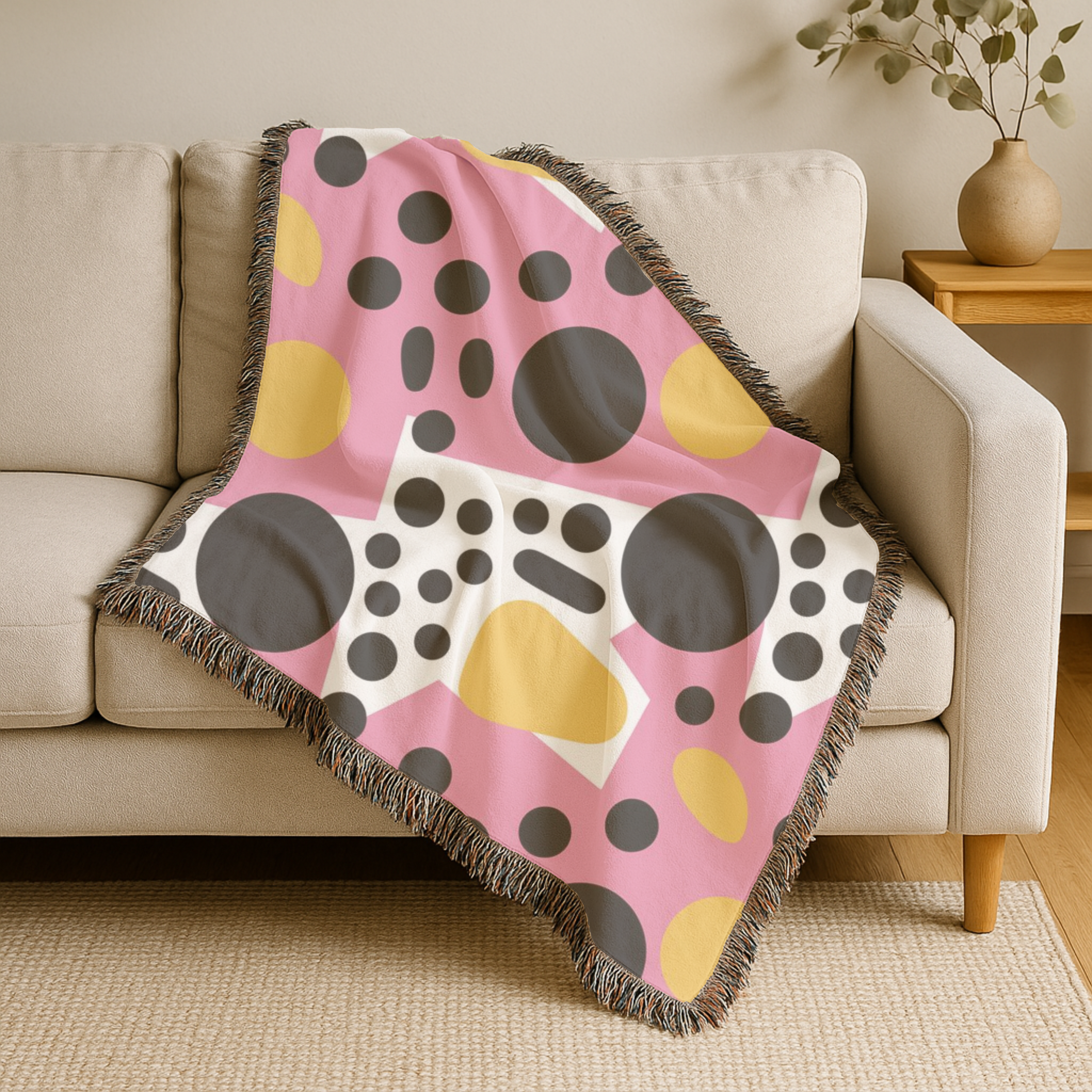 Dot Pop Throw — 1980s Bold Circle Woven Blanket
