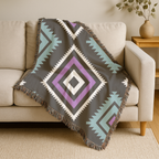 Neon Tribe Throw — 1990s Teal & Purple Geometric Woven Blanket