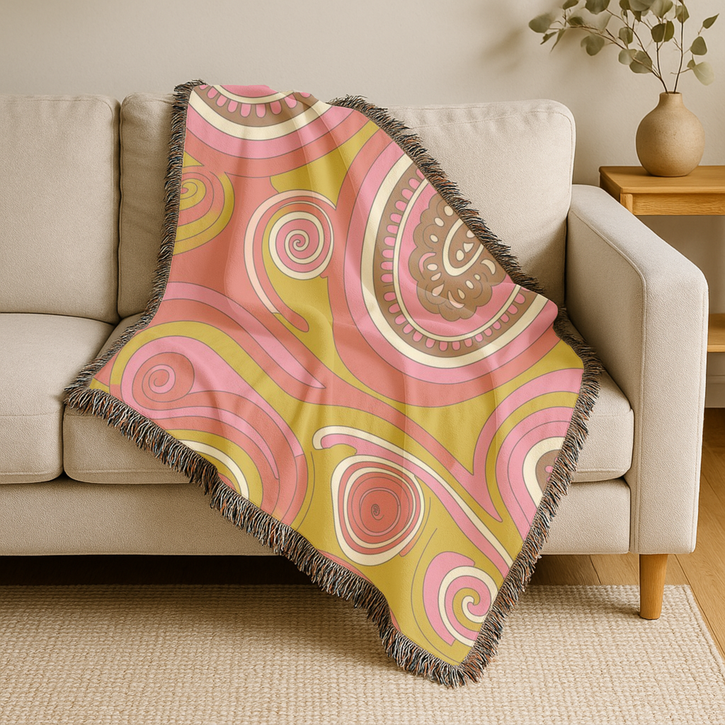 🌈 Summer of Love Throw —1960s Psychedelic Paisley Woven Blanket