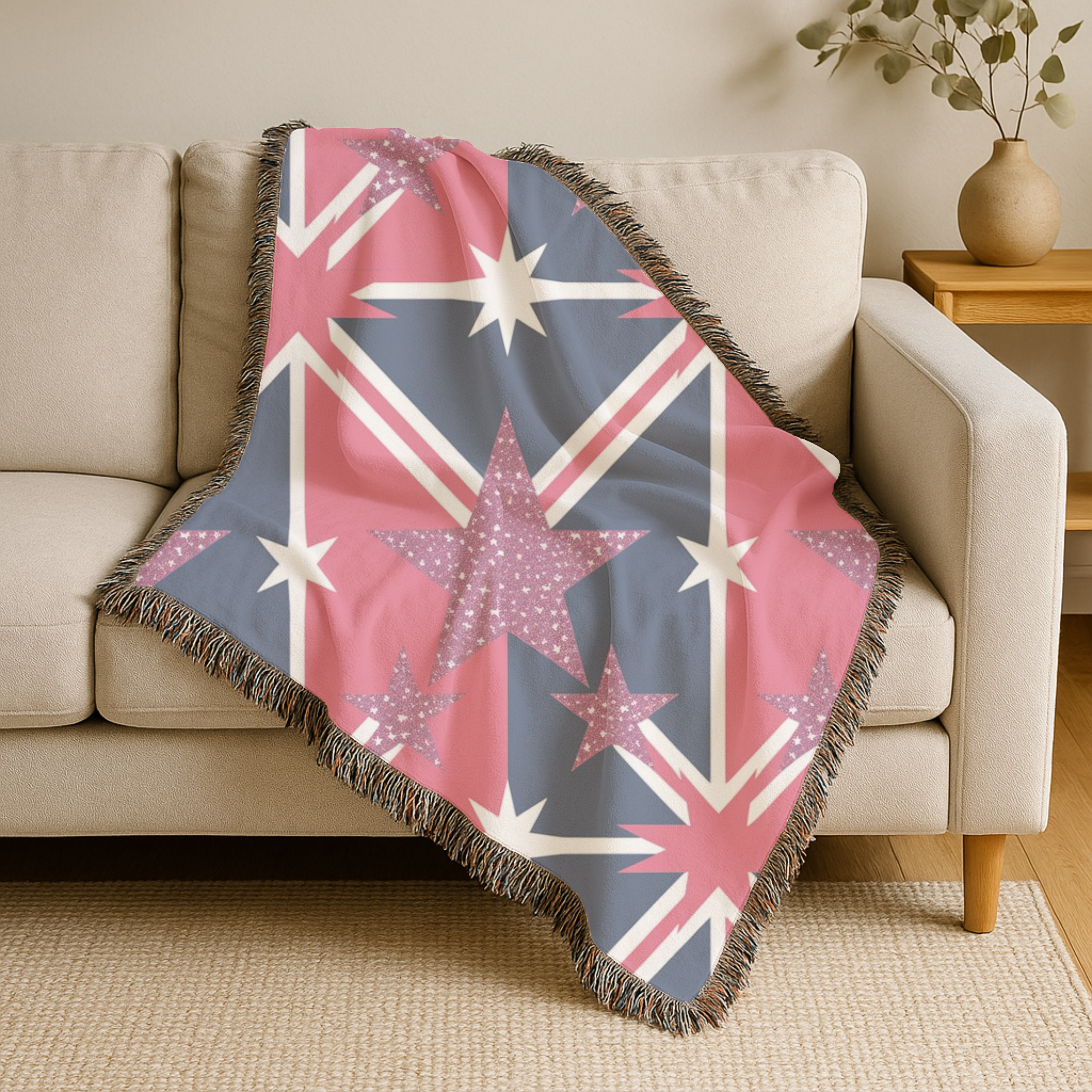 Cool Britannia Throw — 1990s Union Jack & Star Woven Blanket