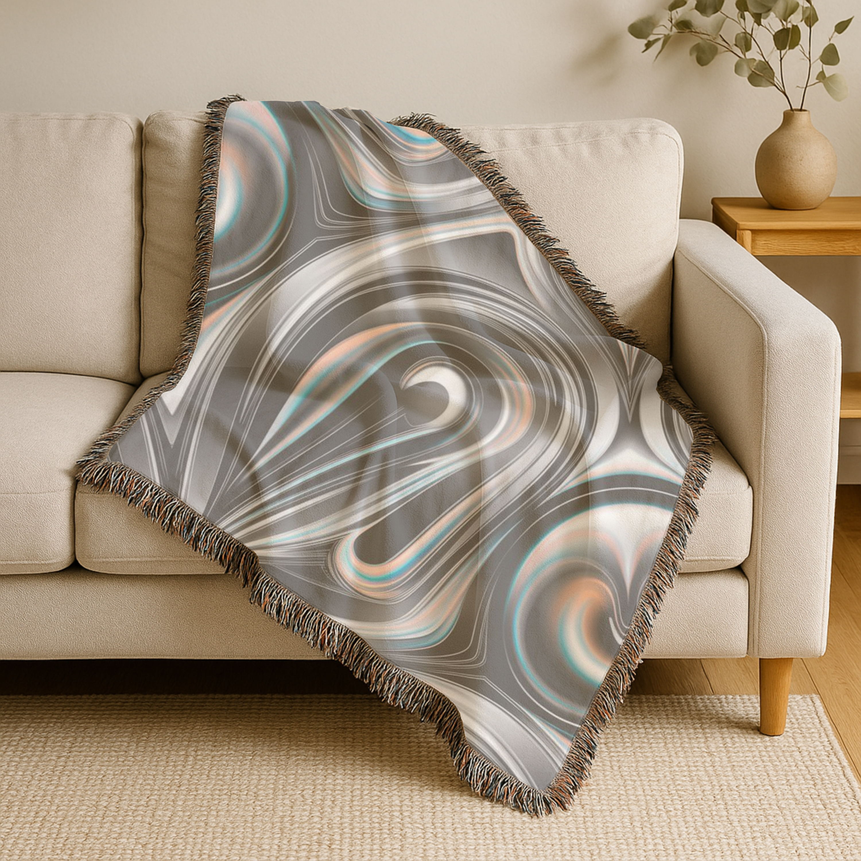 Mercury Throw — 2000s Y2K Chrome & Iridescent Woven Blanket