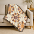 Harvest Sunflower Throw — 1970s Folk Sunflower Woven Blanket