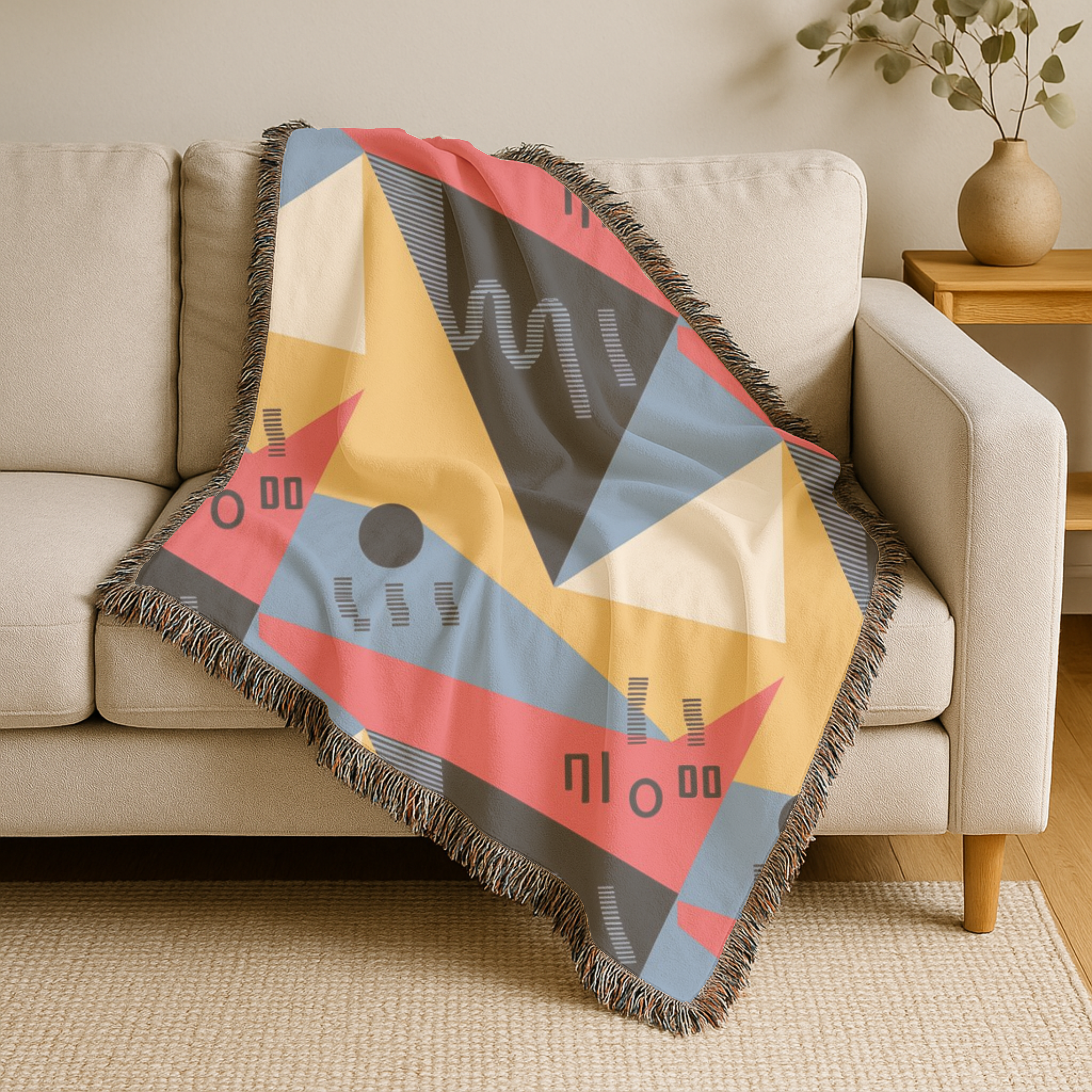 Memphis Sunshine Throw — 1980s Bold Geometric Woven Blanket