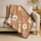 Groovy Mushroom Throw — 1970s Toadstool Daisy Woven Blanket