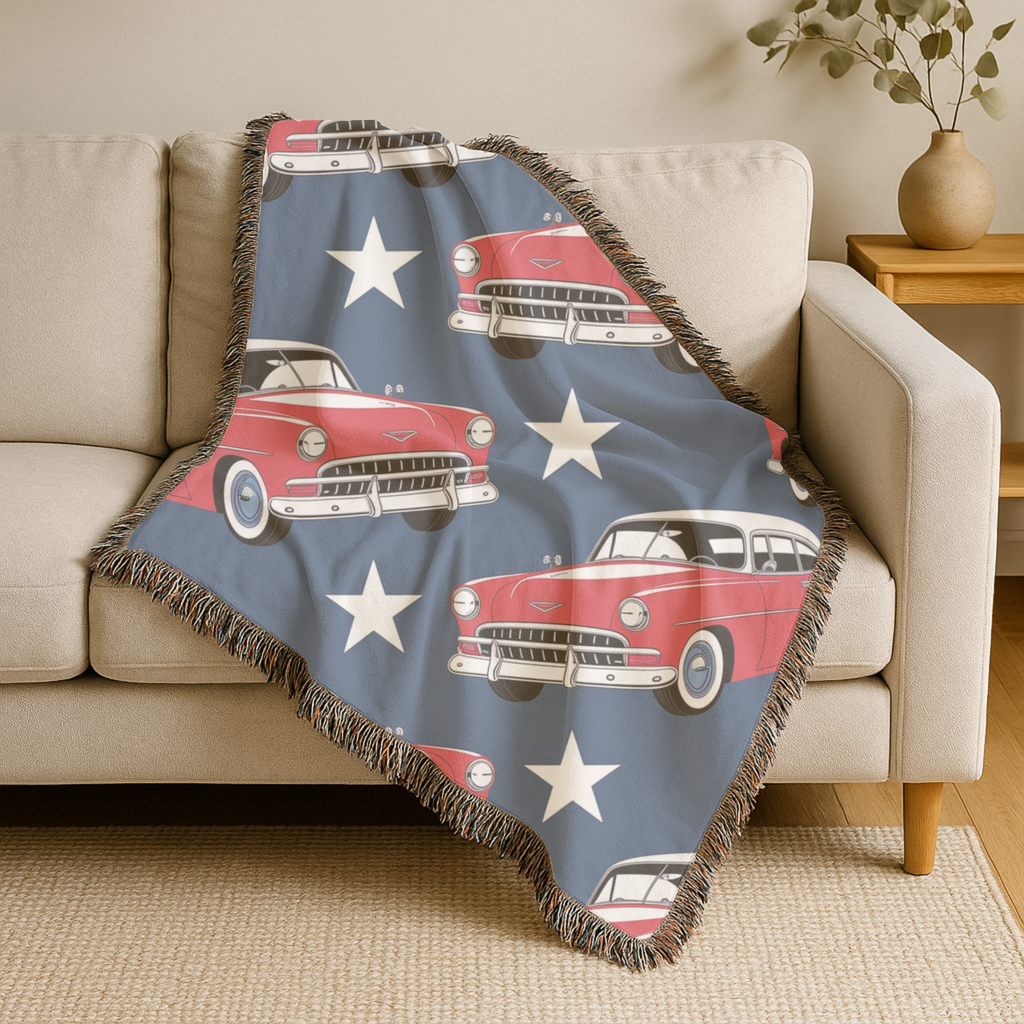 🚗 Cruisin' Throw — 1950s Classic American Car Woven Blanket