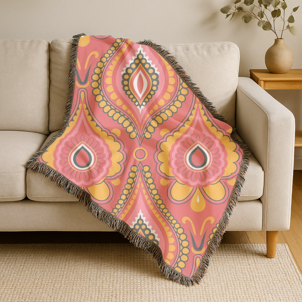 🔴 Marrakech Throw — 1970s Bohemian Paisley Woven Blanket