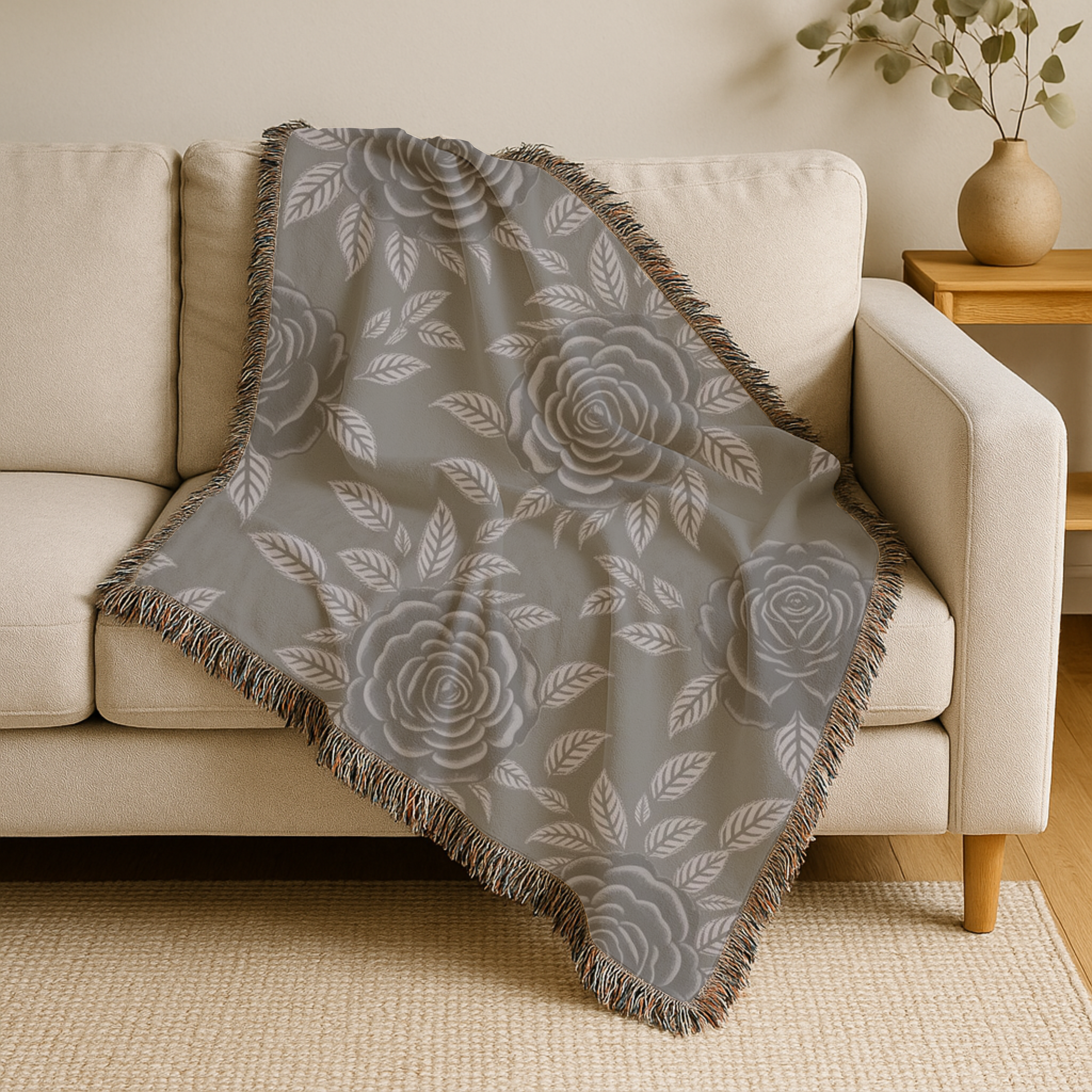 Midnight Rose Throw — 1990s Gothic Floral Woven Blanket