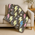 Lightning Strike Throw — 1980s Neon Bolt Woven Blanket