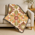 🌼 🌻  Harvest Medallion Throw — 1970s Folk Floral Woven Blanket