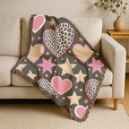 Girl Power Throw — 1990s Leopard Heart & Star Woven Blanket