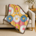 🌼  Mustard Daisy Throw — 1960s Mod Flower Woven Blanket