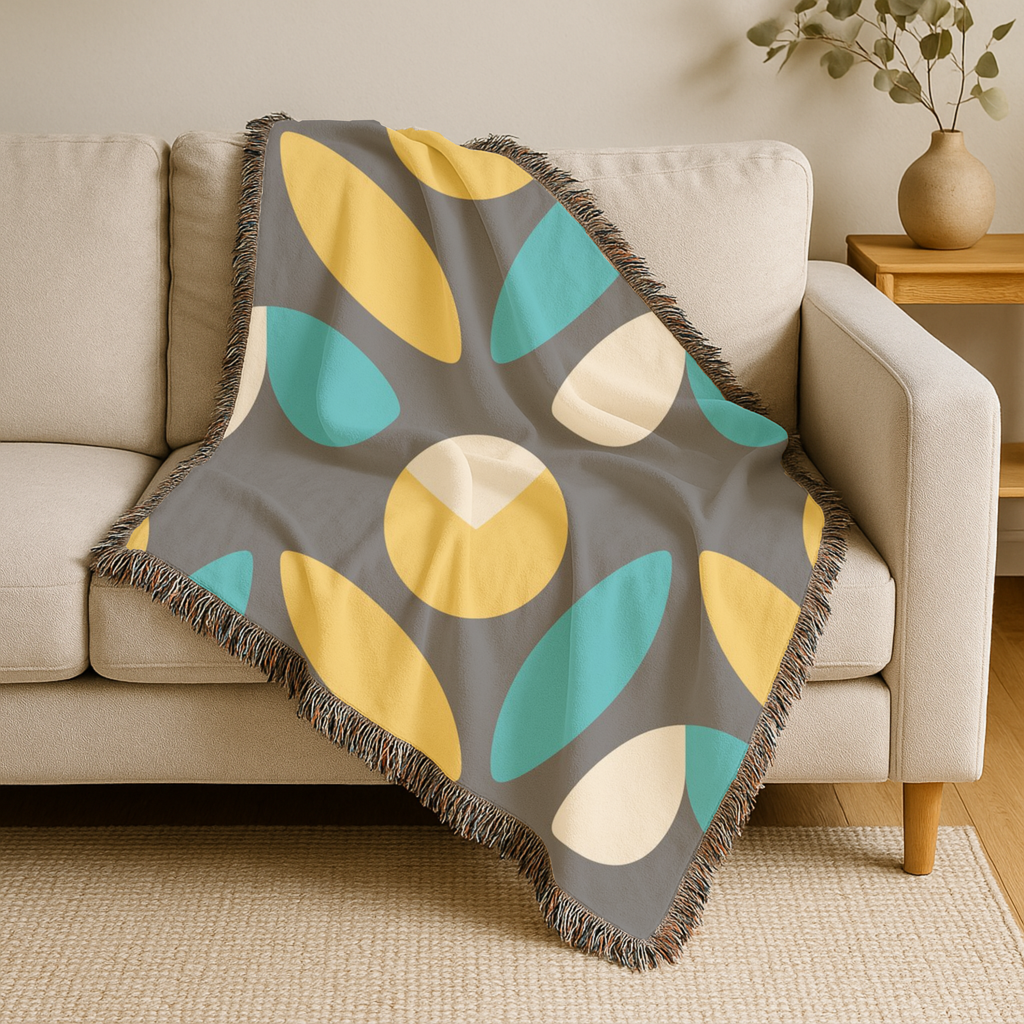 Mod Petal Throw — 1960s Geometric Botanical Woven Blanket