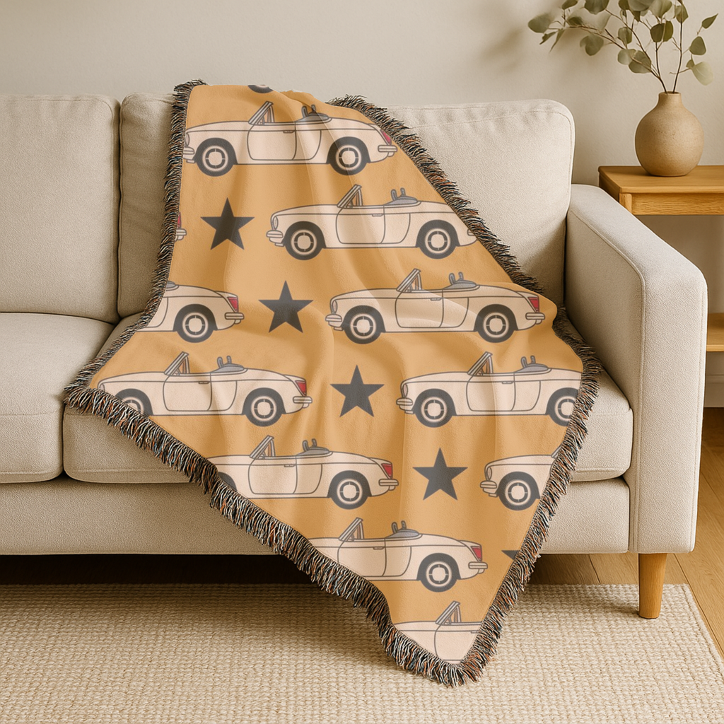 🚗 Top Down Throw — 1950s Convertible Star Woven Blanket