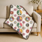 ✌️ Peace & Love Throw — 1960s Flower Power Woven Blanket