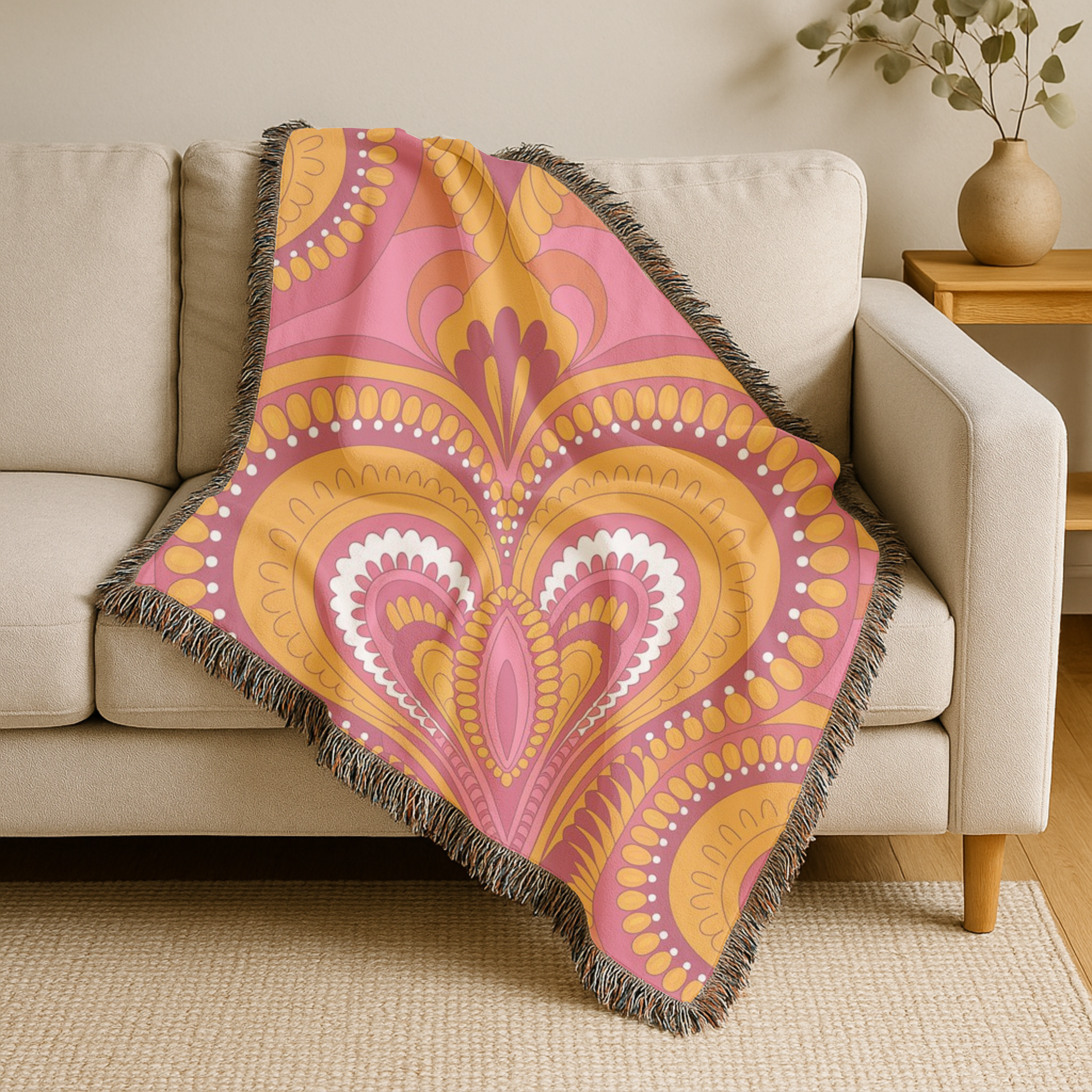 🧡 Palazzo Throw — 1960s Damask Paisley Woven Blanket