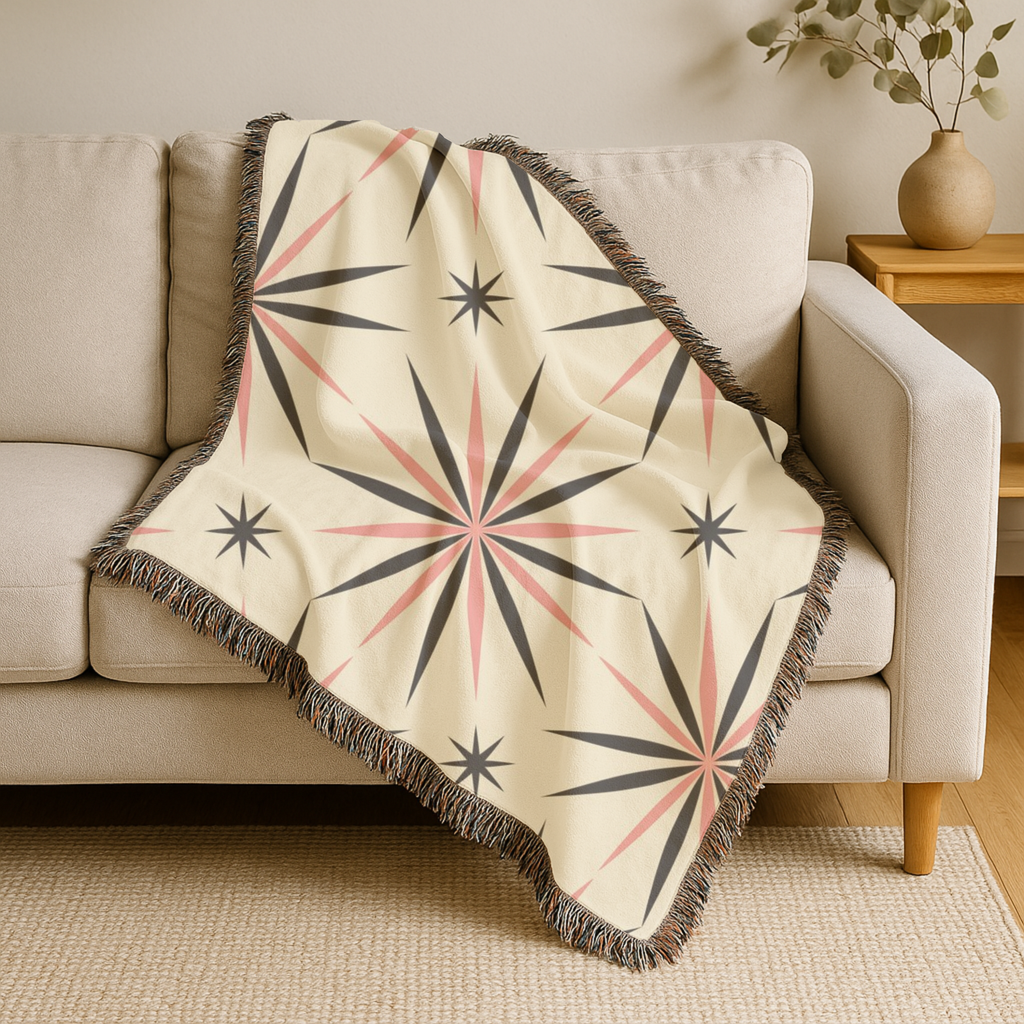 💫 Compass Star Throw — 1950s Atomic Age Woven Blanket