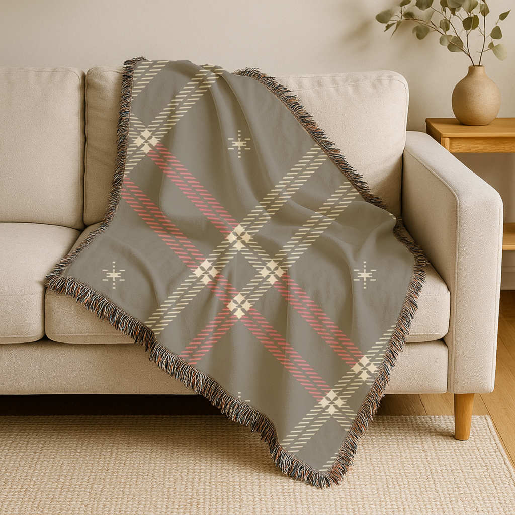 Startan Throw — 1990s Plaid & Star Woven Blanket