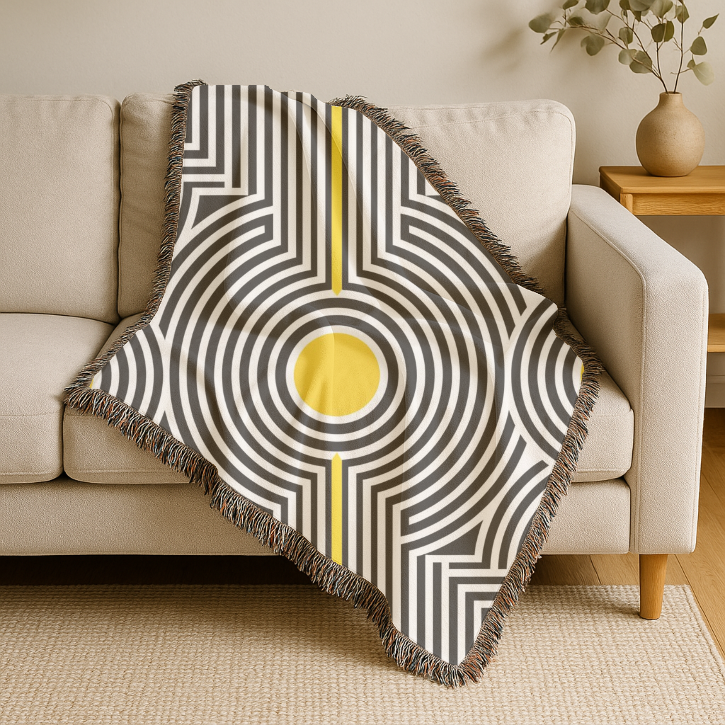💛 Solar Op Throw — 1960s Op Art Woven Blanket