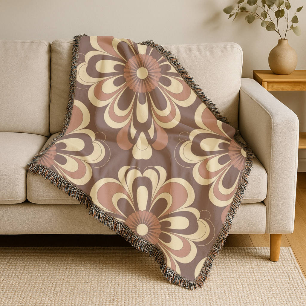 Baroque Bloom Throw — 1970s Medallion Woven Blanket